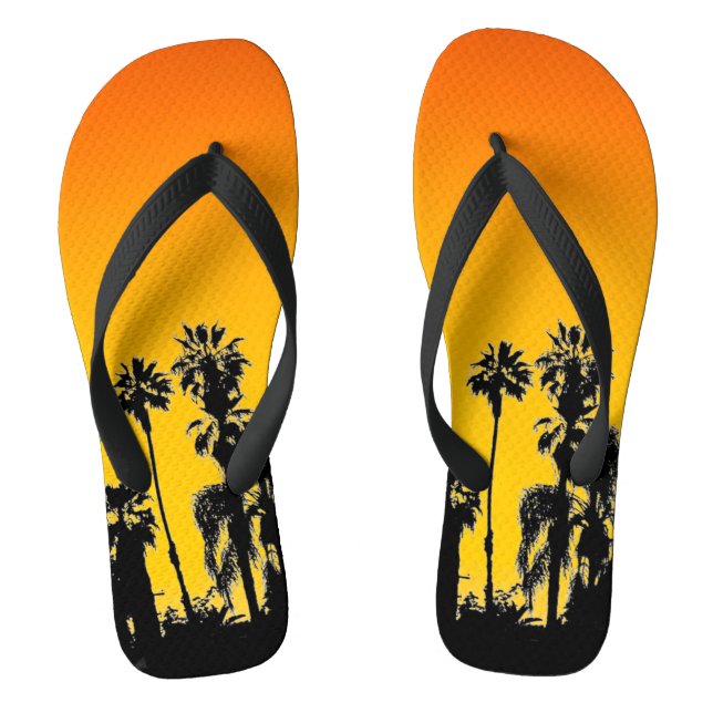 Endless Summer Palm Trees Sunset Orange Yellow Flip Flops (Footbed)