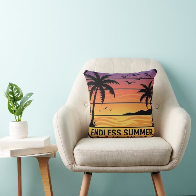 Endless Summer Sunset Tropical Throw Pillow - Palm (Chair)