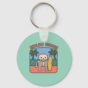 Endless Summer Surfing Skeleton Retro Beach Nostal Keychain