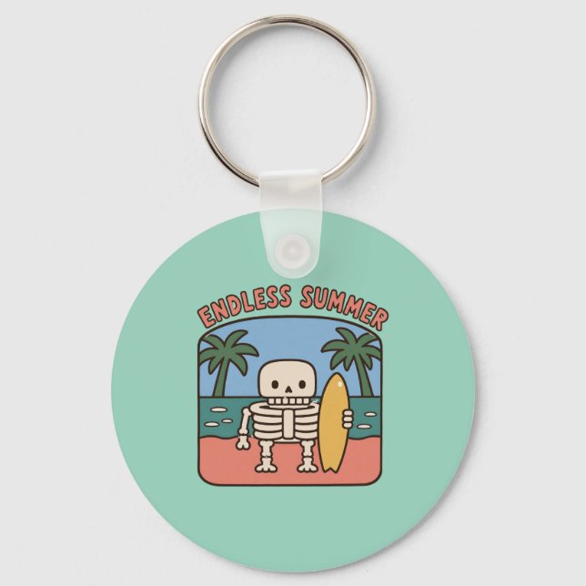 Endless Summer Surfing Skeleton Retro Beach Nostal Keychain (Front)