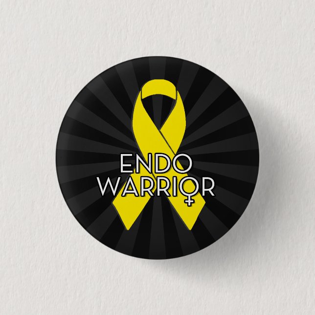 Endo Warrior Endometriosis Awareness Yellow Ribbon 1 Inch Round Button (Front)