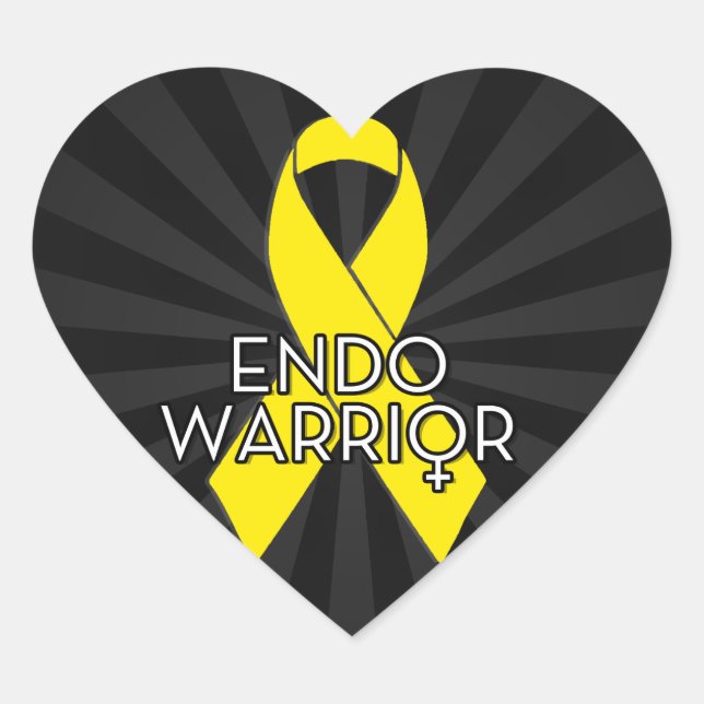 Endo Warrior Endometriosis Awareness Yellow Ribbon Heart Sticker (Front)
