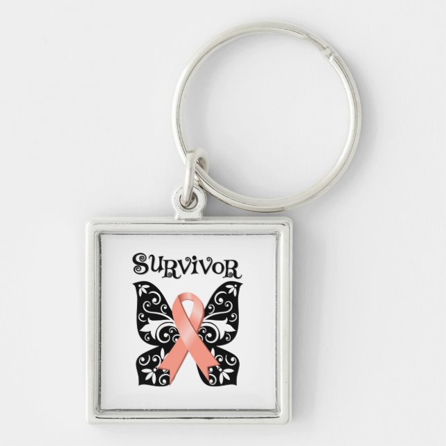 Endometrial Cancer Butterfly Survivor Keychain (Front)