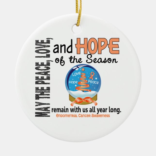 Endometrial Cancer Christmas 3 Snow Globe Ornament (Front)