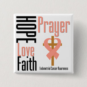 Endometrial Cancer Hope Love Faith Prayer Cross 2 Inch Square Button