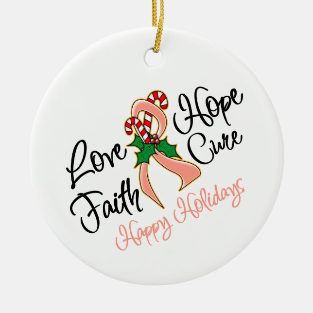 Endometrial Cancer Love Hope Holidays Ceramic Ornament (Front)