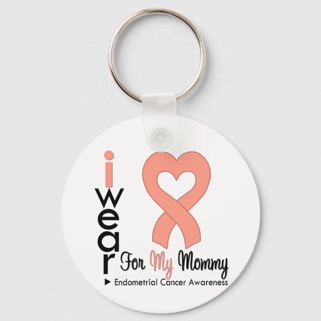 Endometrial Cancer Peach Heart Ribbon MOMMY Keychain (Front)