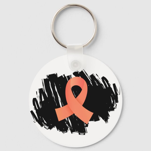 Endometrial Cancer Peach Ribbon With Scribble Keychain (Front)
