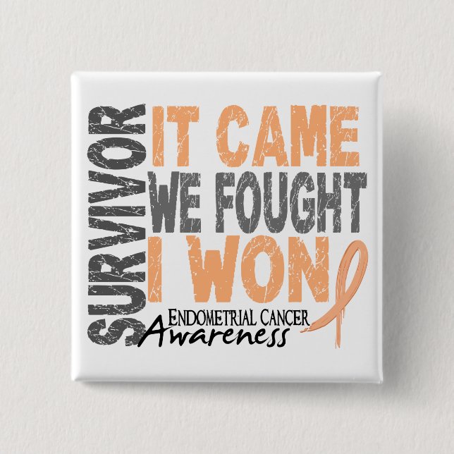 Endometrial Cancer Survivor It Came We Fought 2 Inch Square Button (Front)