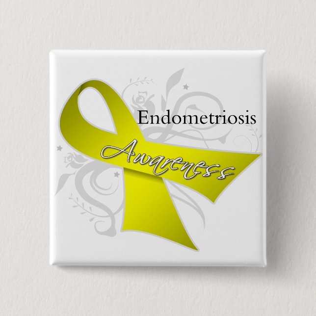 Endometriosis Awareness Ribbon 2 Inch Square Button (Front)