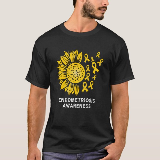 Endometriosis Awareness sunflower with Yellow Ribb T-Shirt (Front)