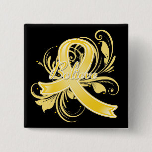 Endometriosis Believe Flourish Ribbon 2 Inch Square Button