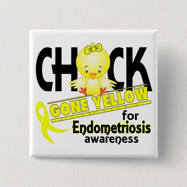 Endometriosis Chick Gone Yellow 2 Inch Square Button (Front)
