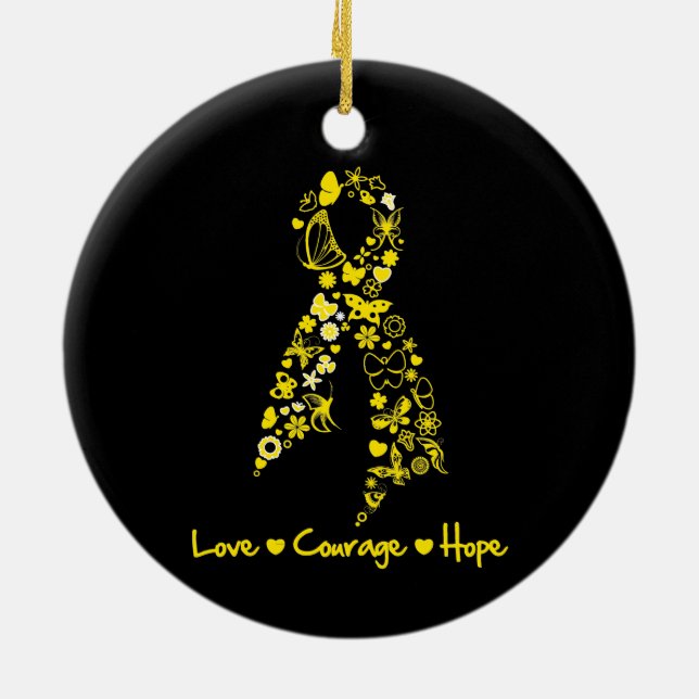 Endometriosis Love Courage Hope Butterflies Ceramic Ornament (Back)