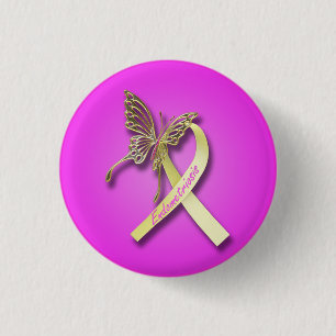 Endometriosis Ribbon with Gold Butterfly 1 Inch Round Button