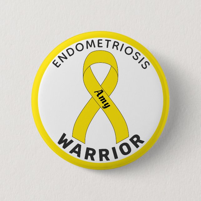 Endometriosis Warrior Ribbon White Button (Front)