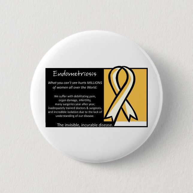 Endometriosis- Yellow Ribbon 2 Inch Round Button (Front)