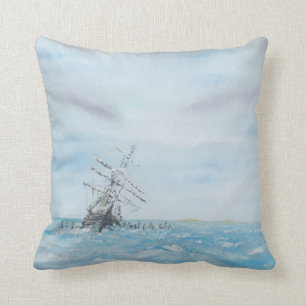 Endurance trapped by the Antarctic Ice. Painted Throw Pillow