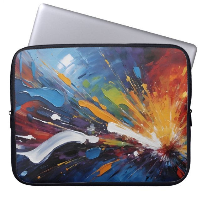 Energetic Abstract Colorful Explosion Impasto Laptop Sleeve (Front)