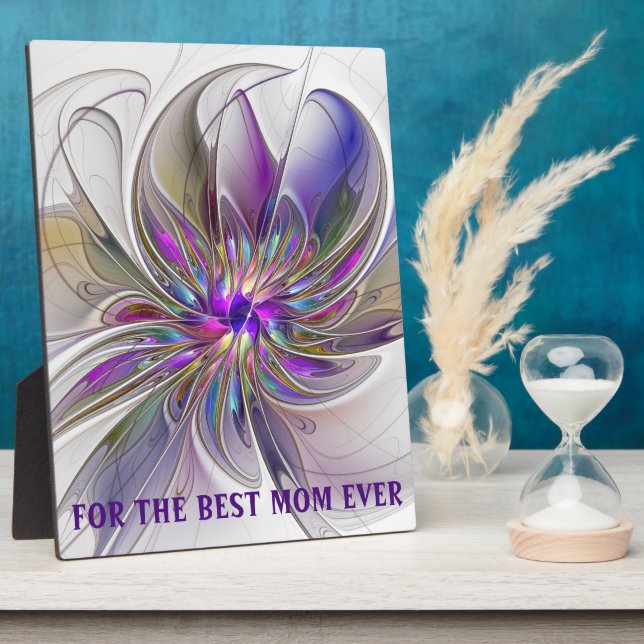 Energetic, Abstract Fractal Art Flower Best Mom Plaque (Side)