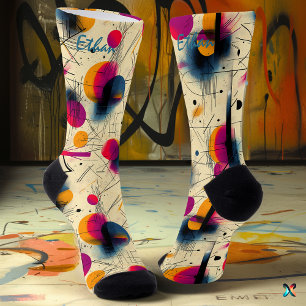 Energetic Abstract in Magenta, Orange, and Teal Socks