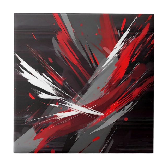Energetic Abstract Red And Grey Bold Tile (Front)