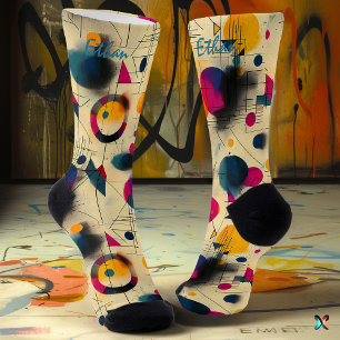 Energetic Abstract Socks in Yellow, Pink, and Navy