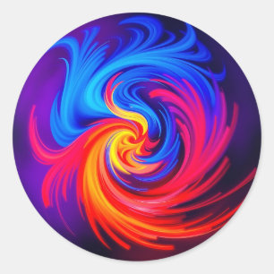 Energetic Abstract Swirl in Blue Red and Yellow Classic Round Sticker