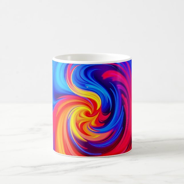 Energetic Abstract Swirl in Blue Red and Yellow Coffee Mug (Center)