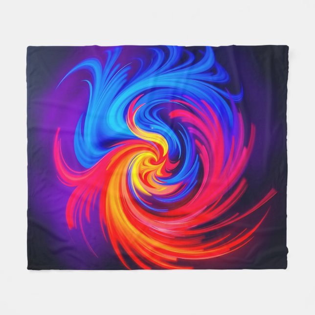 Energetic Abstract Swirl in Blue Red and Yellow Fleece Blanket (Front (Horizontal))