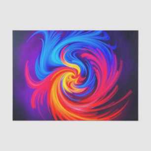 Energetic Abstract Swirl in Blue Red and Yellow Tissue Paper