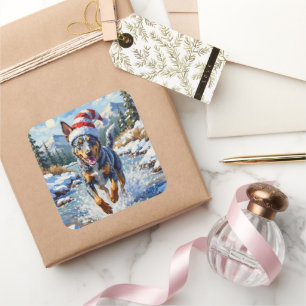 Energetic Blue Heeler Dog Winter Creek Christmas Square Sticker