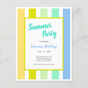 Energetic Bright Stripes Summer Party Invitation