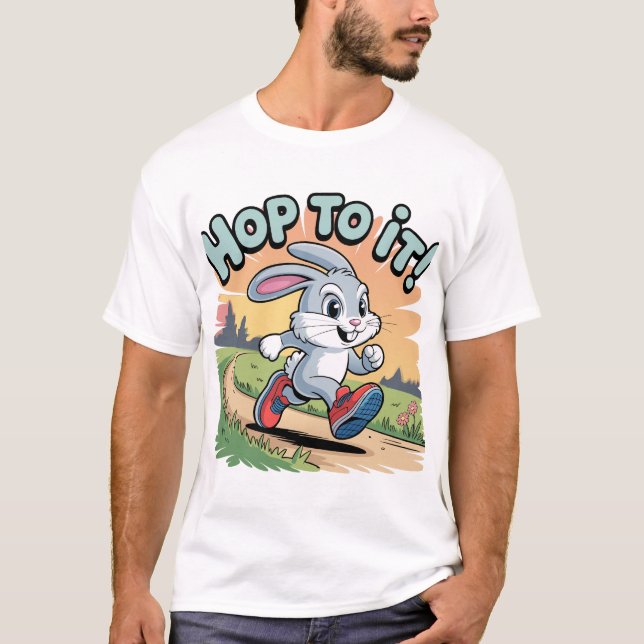 Energetic Bunny in Running Shoes Design T-Shirt (Front)