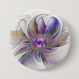 Energetic, Colorful Abstract Fractal Art Flower 3 Inch Round Button
