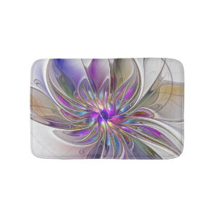 Energetic, Colorful Abstract Fractal Art Flower Bath Mat
