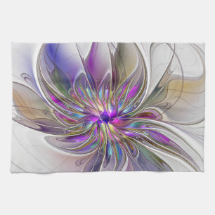 Energetic, Colorful Abstract Fractal Art Flower Kitchen Towel