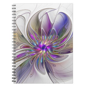 Energetic, Colorful Abstract Fractal Art Flower Notebook