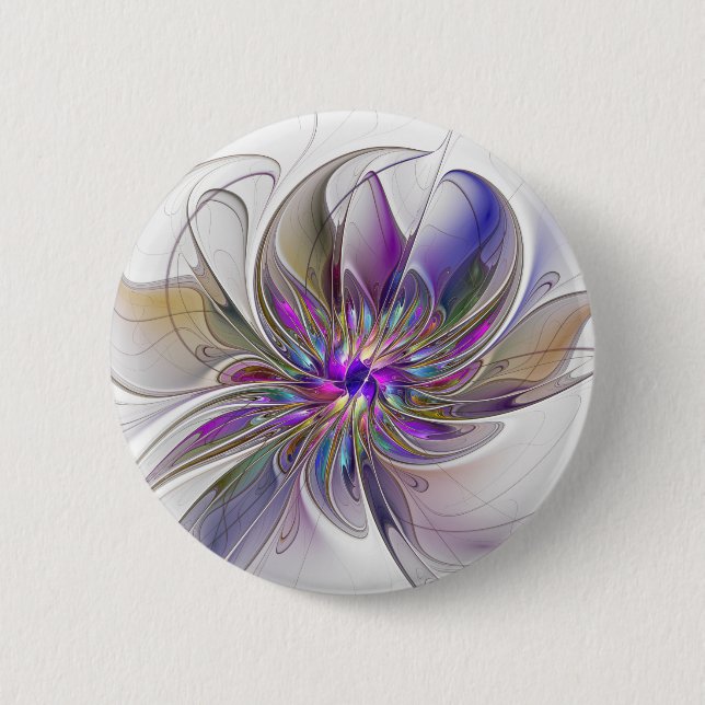 Energetic, Colourful Abstract Fractal Art Flower 2 Inch Round Button (Front)