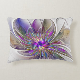 Energetic, Colourful Abstract Fractal Art Flower Accent Pillow
