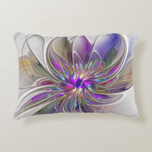 Energetic, Colourful Abstract Fractal Art Flower Accent Pillow
