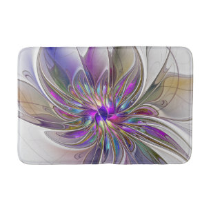 Energetic, Colourful Abstract Fractal Art Flower Bath Mat