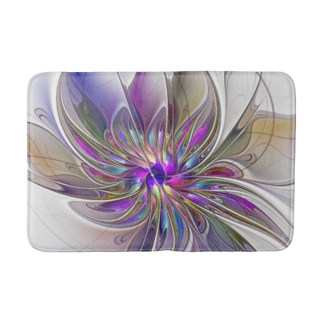 Energetic, Colourful Abstract Fractal Art Flower Bath Mat (Front)