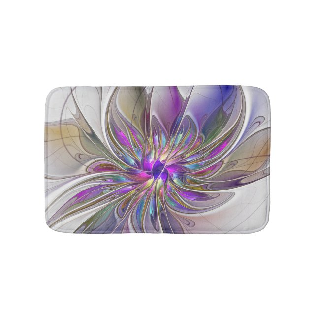Energetic, Colourful Abstract Fractal Art Flower Bath Mat (Front)