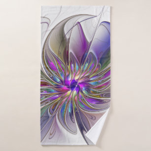 Energetic, Colourful Abstract Fractal Art Flower Bath Towel