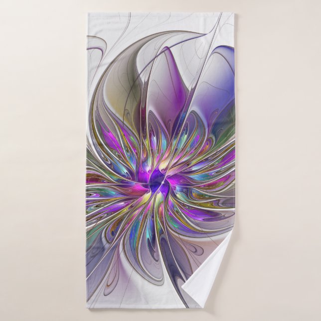 Energetic, Colourful Abstract Fractal Art Flower Bath Towel (Bath Towel)