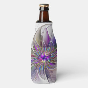 Energetic, Colourful Abstract Fractal Art Flower Bottle Cooler