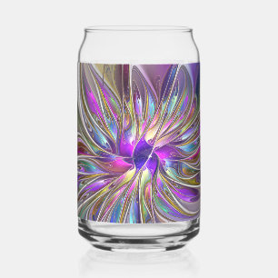 Energetic, Colourful Abstract Fractal Art Flower Can Glass