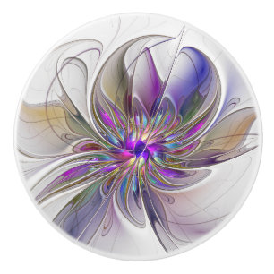 Energetic, Colourful Abstract Fractal Art Flower Ceramic Knob