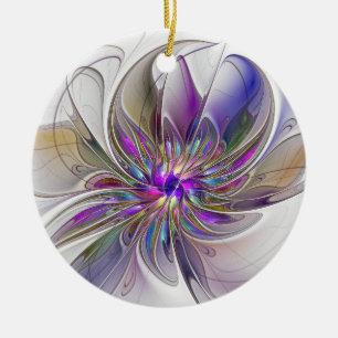 Energetic, Colourful Abstract Fractal Art Flower Ceramic Ornament